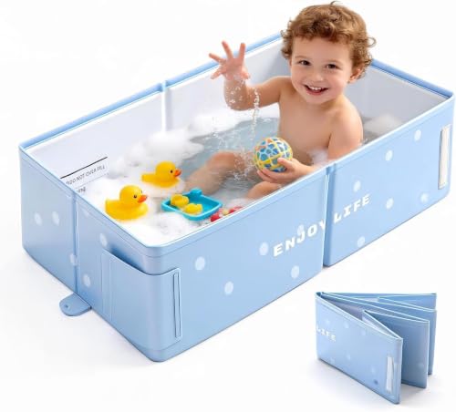 Foldable Kids Bathtub with Non-Slip Base, حوض استحمام للرضع,Portable Baby Bathtub, Portable,Travel & Shower Ready, Easy to Clean, Sturdy & Thick, Space-Saving, for Kids & Small Bathroom(Blue)