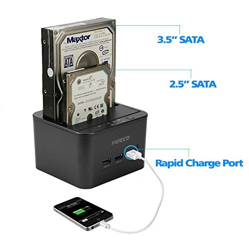 USB3.0 to SATA Dual Bay Hard Drive Docking Station with 3-port USB3.0 Hub for 2.5/3.5inch SATA I/II/III HDD/SSD Offline Clone,Support 2x 10TB and UASP