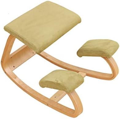 Ergonomic Kneeling Chair For Upright Posture - Rocking Chair Knee Stool For Home, Office & Meditation - Wood & Linen Cushion - Relieving Back And Neck Pain & Improving Posture