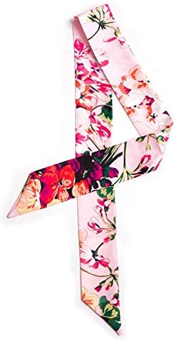 ANJUY Women's Flower Pattern Twilly Scarf Headband Neckerchief Handbag Ribbon Head Wrap,Pack of 2