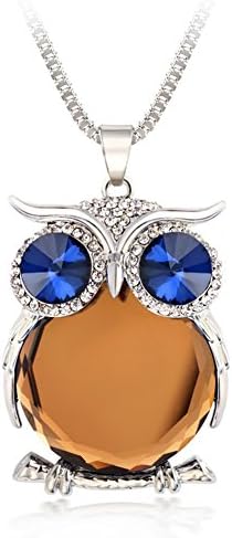 The Night Guardians Long Sweater Chain Owl Shape Austrian Crystal Pendant Necklace for Woman "31"
