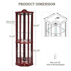 Firscook Curio Cabinet,Lighted Wooden Corner Curio