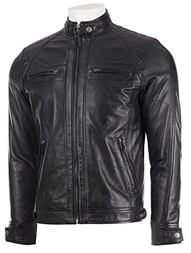 Absolute Leather Men's Savio Black Classic Genuine Lambskin Leather Jacket L Black (Best Italian Leather Jackets)