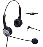 Voistek A2H20D25MM Dual Ear Call Center Telephone Headphone with Noise Canceling Microphone + Volume Mute Controls for Cisco Linksys SPA Polycom Grandstream Panasonic Zultys & Gigaset Office IP & Many Cordless Dect Phones with Standard 2.5mm Headset Jack