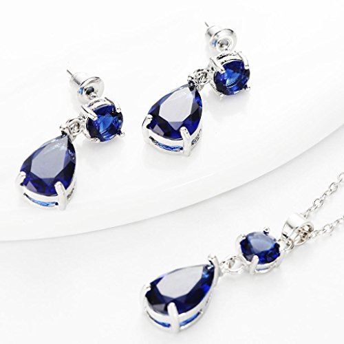 Keliay Womens Zircon Round Pendant Earring Necklace Ornament Jewellery Suit Best for Gift (Blue)