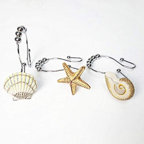 Double Resin Starfish Shell Shower Curtain Hooks Rings RUSTPROOF STAINLESS STEEL Shower Curtain Hooks Rings Easy Glide 12 Count