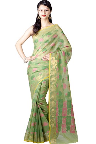 Chandrakala Women's Banarasi Cotton Saree Free Size Green