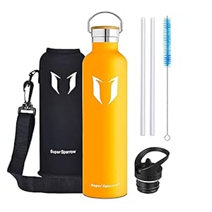 Super Sparrow Drinkfles, Rvs Waterfles 350ml,500ml,620ml,750ml,1L, Waterfles met herbruikbaar Rietje (2 Deksel…