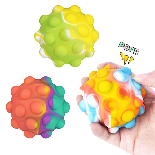 3 Pack Stress Balls Fidget Toys, Popping Fidget Sensory Toys, 3D Push Bubble Silicone Decompression Toy, Stress Relief Toy Anti Anxiety Sensory Game Ball for Girl or Boy Kids and Adults