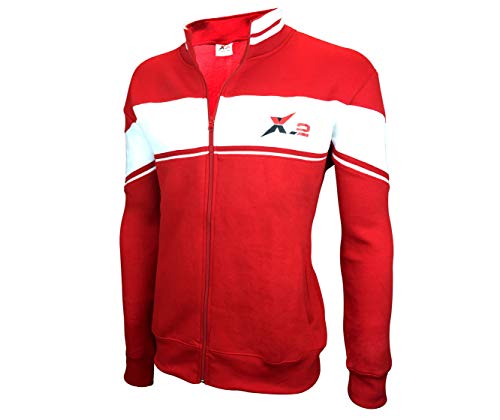 X-2 Mens Full Zip Fleece Tracksuit Jogging Sweatsuit Activewear White-Red XXL