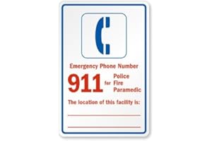 SmartSign 14 x 10 inch “Emergency Phone Number 911 For Police, Fire, Paramedic - Location Of This Facility Is …..” Write-On Sign with Symbol, 55 mil HDPE Plastic, Red, Blue and White, Made in USA