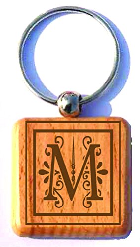 Monogrammed Wood Key Chain (Letter M)
