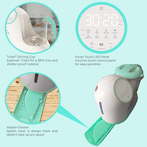 Baby Food Maker Chopper Grinder - Mills and Steamer 8 in 1 Processor for Toddlers - Steam, Blend, Chop, Disinfect, Clean, 20 Oz Tritan Stirring Cup, Touch Control Panel, Auto Shut-Off,110V Only, Green