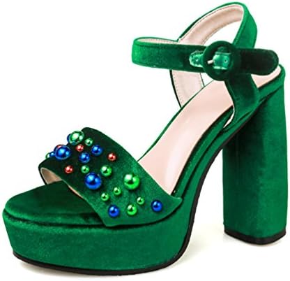 AIWEIYi Womens Summer Style Sandals Rhinestone Flock Thick High Heel Shoes