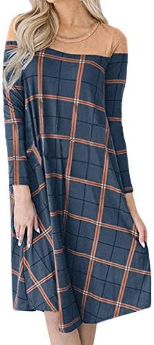 Padaleks Women Sweatshirt Dress, Ladies Plaid Patchwork Casual O-Neck Printed Long Sleeve Ethnic Element Dress