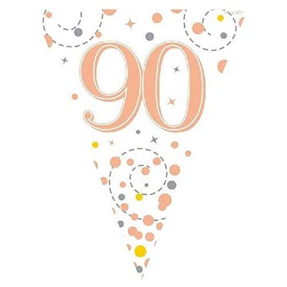 Party Bunting Sparkling Fizz 90 White & Rose Gold Holographic 11 flags 3.9m