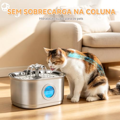 Mstail Fonte de Água pra Gato, Bebedouro para Gatos Silenciosa Inox Carvão Ativado LED Indicador Fonte De Água para Cães e Gatos (3,2L, TY50)