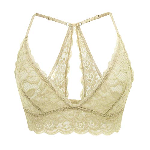Sexy Lace Satin Bralette Triangle Bikini Top Wireless Strappy Unpadded Comfortable Imitate Silk Bras for Women (Medium, Skin)