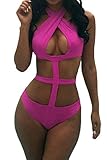 Viottis Women's Bandage Criss Cross One Piece Monokini Swimsuit 1Rose XL