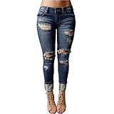 VICVIK Women Knee Skinny Denim Distressed Ripped Boyfriend Jeans