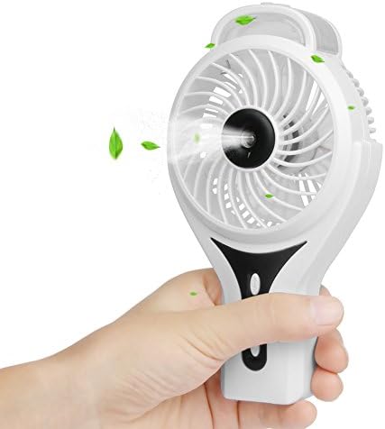 Mini Misting Fan, HOPESOOKY Handheld Battery Operated Misting Fan, Cool Humidifier Function, 2-6 Hours Working Time, 3 Speeds and Dual Misting Modes for Home Office and Travel(White)