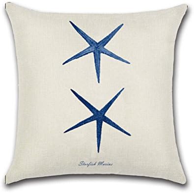 MagicPieces Cotton and Flax Ocean Park Theme Decorative Pillow Cover Case 18" x 18" Square Shape-ocean-beach-sea-print-blue-starfish-seahorse-Voyage (18X18 inch, Sea Stars)