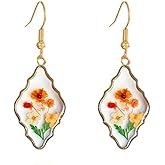 Elegant Pressed Wildflower Dangle Drop Earrings for Women Dainty Fashion Handmade Resin Dried Flowers Hook 14K Gold Plated Earring Hypoallergenic Sweet Plant Dry Floral Summer Jewelry Birthday Party Christmas Gifts