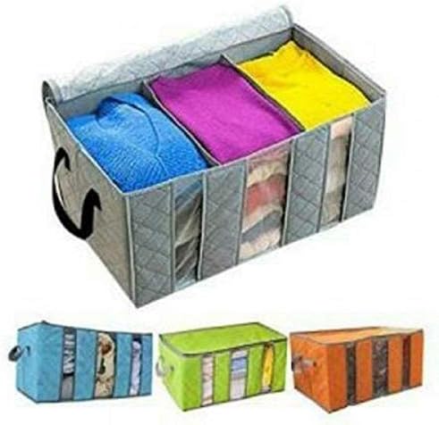 KPS 3 Compartment Bamboo Charcoal Practical Fold able Clothing Storage Bag Box Clothes Closet Organizer
