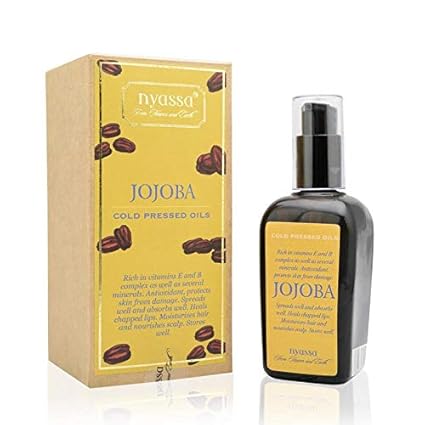 Nyassa Cold pressed Jojoba Oil 100 ml. No Parabens, Silicons, Petroleum. Cruelty free. Pure and Natural. Rich in Vitamin E and B complex. Light and non greasy. For Face, Body, Lips, Hair.
