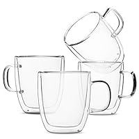 BTäT- Insulated Coffee Mugs, Glass Tea Mugs, Set of 4 (12 oz, 350 ml), Double Wall Glass Coffee Cups, Tea Cups, Latte Cups, Glass Coffee Mug, Beer Glasses, Latte Mug, Clear Mugs, Glass Cappuccino Cups