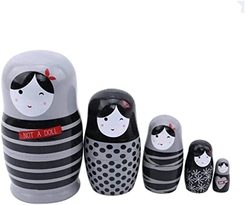 Stacking Dolls Nesting Dolls Russian Nesting 5 Pieces Lovely Matryoshka Wooden Dolls Nesting Babushka Russian Hand Painted for Christmas Toys Gift Matryoshka Dolls Stacking Dolls (Color : 5 Pieces)