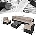 Walsunny 7pcs Patio Outdoor Furniture Sets,Low Back All-Weather Rattan Sectional Sofa with Tea Table&Washable Couch Cushions(Black Rattan (Khaki)