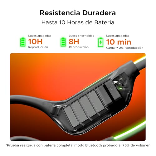DOOGEEEco BoneBeatRunRay Auriculares Conduccion Auriculares Deportivos Inalámbricos Open-Ear con Luz LED Seguridad Auriculares Impermeables IP66 10h Autonomía Carga Rápida para Correr Gimnasio-Negro