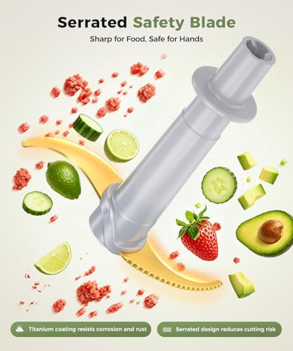 QUVIF Food Processor Electric Food Chopper Meat Grinder & Vegetable Chopper with Magnetic Easy-Clean Spindle & Serrated Blades, Power Copper Motor, for Meat/Vegetables/Fruits/Ice Cubes (Pure White)