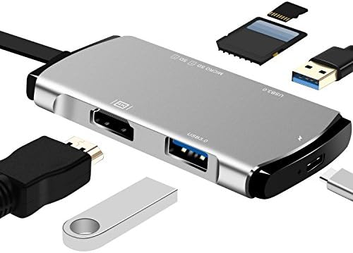 USB C Hub,HUBMAIN 6-in-1 USB Type C Hub Multiport Adapter with Type C Charging Port,2 USB 3.0 Ports,SD&amp;TF Card Slot,4K HDMI Port for MacBook,ChromeBook,Huawei Matebook &amp; Other USB C Devices,Space Grey