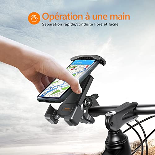 Support Telephone Moto, bedee Support Telephone Velo, Support Telephone Universel Rotatif à 360°, Protection Complète Antichoc, pour iPhone Samaung Smartphone GPS Tous Les Appareils de 4,7 à 7 Pouces