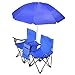GoTEAM! Portable Double Folding Chair w/Removable Umbrella, Cooler Bag and Carry Case - Blue