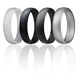 ROQ Silicone Wedding Ring for Men, Set of 4 Affordable Comfort Fit 6mm Manly Metallic Silicone Rubber Wedding Bands - Silver, Black, Grey, Light Grey - Size 9
