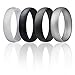 ROQ Silicone Wedding Ring for Men, Set of 4 Affordable Comfort Fit 6mm Manly Metallic Silicone Rubber Wedding Bands - Silver, Black, Grey, Light Grey - Size 9