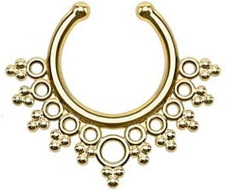 Fake Septum Clicker Nose Ring Non Piercing Hanger Clip Body Jewelry (Gold)
