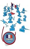 WWII French Infantry with Flag World at War Toy Soldiers Series Plastic Army Men Figures 1/32 Scale 17 Pieces with Reusable Tube Storage