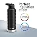 REYLEO Insulated Water Bottle with Straw Lid- 24 Oz Black, 2 Lids, 18/8 Stainless Steel Water Bottle, Keep Cold 24 Hours& Hot 8 Hours, Standard Mouth with Straw Lid