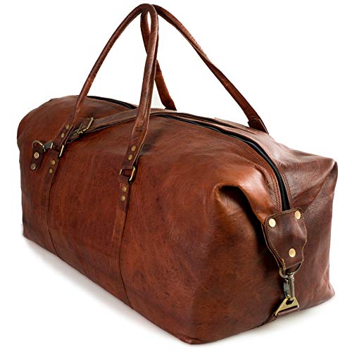 NAMA-James-Weekender-Echtes-Leder-Reisetasche-Vintage-Retro-Sporttasche-60-cm-45-Liter-fuer-Damen-und-Herren-Duffle-Bag-Schultertasche-Naturleder-Braun
