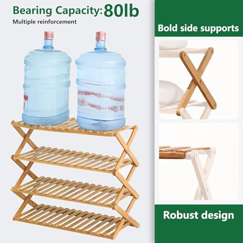 Glsety 3 Tier Bamboo Shoe Rack,Portable Folding Shoe Storage Rack,Without Installation Small Shoe Rack Perfect for Corridors, Bedrooms and Small Spaces (3 Tier)
