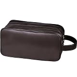 HappyDavid PU Leather Travel Toiletry Bags Mens Ladies Supply Toiletry Dopp Kit Bag (2.Brown)