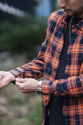 JMIERR MEN’S FALL FASHION LONG SLEEVE BUTTON UP LIGHTWEIGHT FLANNEL COTTON PLAID SHIRTS BUSINESS CASUAL DRESS SHIRTS, US 50(2XL), BURNT ORANGE