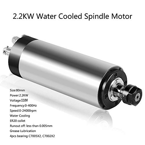 Beauty Star Water Cooled CNC Spindle Milling Motor 220V 2.2KW 24000RPM 400hz ER20 Collet for Engraving Machine Water Colling Engraving Milling Spindle 220v AC Spindle 4 Bearing