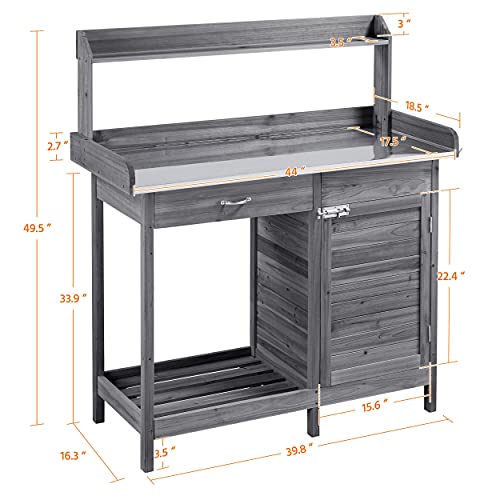 Yaheetech Potting Bench Outdoor Potting Table Drawer Open