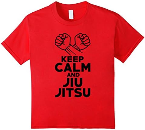 Kids BJJ TShirt Keep Calm And Brazilian Jiu Jitsu Minimal Design 6 Red