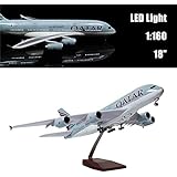 24-Hours 18â€ 1 160 Scale Airplane Model Qatar A380 with LED Light(Touch or Sound Control) for Decoration or Gift